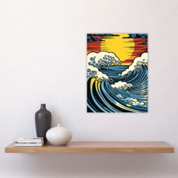 "Artery8 The Great Wave Modern Seascape Artwork Comic Book Pop Art Sunset Unframed Wall Art Print Poster Home Decor Premium - Size: W12"" x H16""" - thumbnail 4