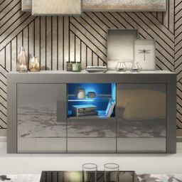 Creative Furniture Aurora Sideboard 145cm - A Modern & Practical Cabinet with Gloss Doors & LED Lights in Dark Grey - thumbnail 1