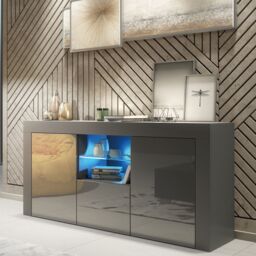 Creative Furniture Aurora Sideboard 145cm - A Modern & Practical Cabinet with Gloss Doors & LED Lights in Dark Grey - thumbnail 2
