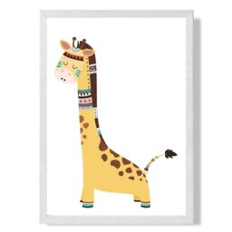 ARTZE Giraffe Tribal Animal Framed Print SIZE: A3 with White Frame in Brown - Size: A4 - thumbnail 1