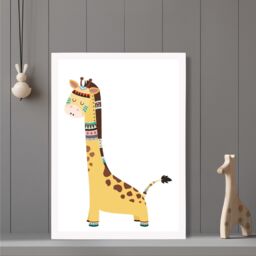 ARTZE Giraffe Tribal Animal Framed Print SIZE: A3 with White Frame in Brown - Size: A4 - thumbnail 2