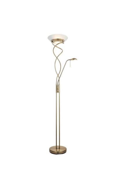 Netlighting Monaco Mother & Child Floor Lamp Antique Brass Opal Glass G9 in Gold