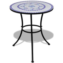 Berkfield Home Bistro Table Blue & White 60 cm Mosaic - thumbnail 1