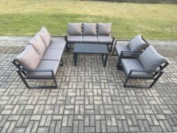 Fimous Aluminium 5 Pieces Garden Furniture Set with Cushions 8 Seater Outdoor Patio Lounge Sofa Set with 2 Armchairs Dark Grey - thumbnail 1