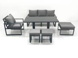 Fimous Outdoor Aluminium Garden Furniture Set with Adjustable Rising Lifting Dining Table 3 Seater Sofa Chair 3 Footstools Dark Grey - thumbnail 2