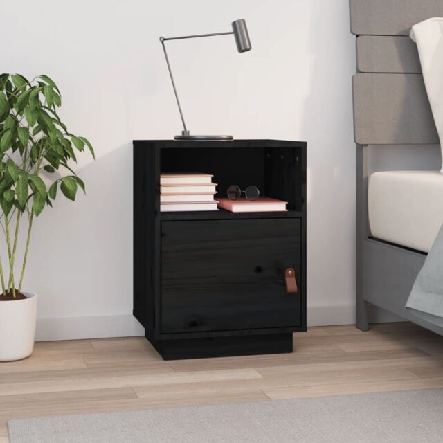 Berkfield Home Bedside Cabinet Black 40x34x55 cm Solid Wood Pine - Size: 40 x 34 x 55 cm - image 1