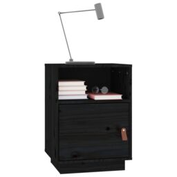 Berkfield Home Bedside Cabinet Black 40x34x55 cm Solid Wood Pine - Size: 40 x 34 x 55 cm - thumbnail 4