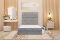 Somnior Chambery Divan Bed Frame 2 Drawers with Floor Standing Headboard Tweed in Grey - Size: Small Double - thumbnail 4