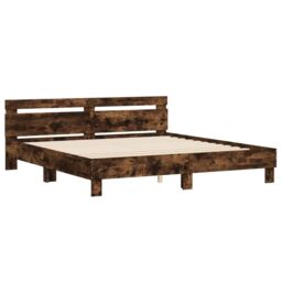 Berkfield Home Bed Frame with LED without Mattress Smoked Oak 160x200 cm in Brown - thumbnail 6