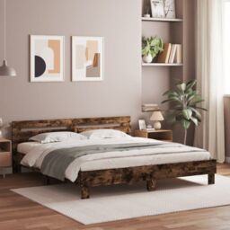 Berkfield Home Bed Frame with LED without Mattress Smoked Oak 160x200 cm in Brown - thumbnail 3