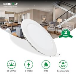 ENER-J 6W Recessed Round LED Mini Panel 120mm diameter (Hole Size 105mm), CE Driver, 90 Lm/Watt, RA 80, 6000K in White - thumbnail 2
