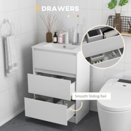 Kleankin 600mm Bathroom Vanity Unit with Basin Single Tap Hole 2 Drawers in White - thumbnail 4