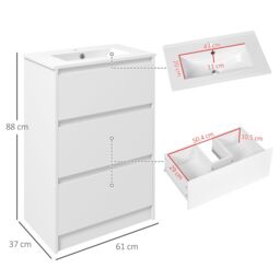 Kleankin 600mm Bathroom Vanity Unit with Basin Single Tap Hole 2 Drawers in White - thumbnail 3