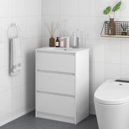 Kleankin 600mm Bathroom Vanity Unit with Basin Single Tap Hole 2 Drawers in White - thumbnail 1