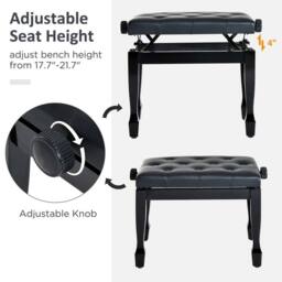 KORVIXA Faux Leather Piano Stool Black Adjustable - Size: 0.6m2 - thumbnail 3