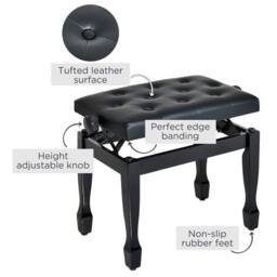 KORVIXA Faux Leather Piano Stool Black Adjustable - Size: 0.6m2 - thumbnail 4