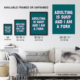 Artery8 Adulting Is Soup & I A Am Fork Teal Blue Funny Framed Wall Art Print - Size: A4 - thumbnail 3