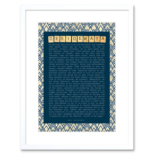 "Artery8 Wall Art Print Desiderata Ehrmann Pattern Scrabble Artwork Framed 9X7 Inch in White - Size: W7"" x H9""" - image 1