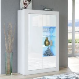Mex Furniture LTD Display Cabinet 140cm Matt Body & Gloss Doors in White