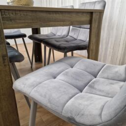 KOSY KOALA Dining Table & 6 Chairs - Rustic Effect Dining Table With 6 Grey Velvet Chairs Dining Furniture in Brown - thumbnail 6
