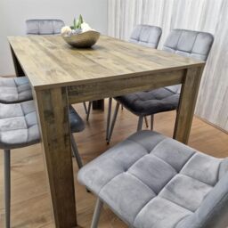 KOSY KOALA Dining Table & 6 Chairs - Rustic Effect Dining Table With 6 Grey Velvet Chairs Dining Furniture in Brown - thumbnail 7