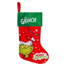 VFM e-Store Grinch Christmas Stocking Festive Fireplace Gift in Red