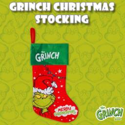 VFM e-Store Grinch Christmas Stocking 40cm x 26cm Green Cuff Grinch In Hat X 1 in Red - Size: 40 cm x 26 cm - thumbnail 3
