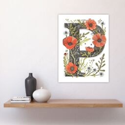 "Artery8 Women's Wall Art Print Letter P for Poppy Bouquet Bloom Watercolour Rustic Floral Word Art For Her Poster - Size: W18"" x H24""" - thumbnail 4