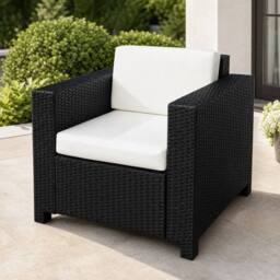 STILVORA Black Rattan Armchair with Cushions