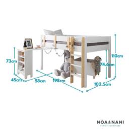 Nöa and Nani Una Midsleeper Cabin Bed with Moro Desk in White - Size: Single - thumbnail 9