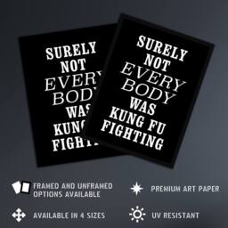 "Artery8 Surely Not Everybody Kung Fu Fighting Funny Wall Art Print in Black - Size: W12"" x H16""" - thumbnail 2