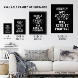 "Artery8 Surely Not Everybody Kung Fu Fighting Funny Wall Art Print in Black - Size: W12"" x H16""" - thumbnail 3