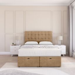 Sloomy Alabama Dumfries Fabric Ottoman Bed End Opening With Sprung Memory Mattress & 26 Inch strut Headboard in Light Beige - Size: Single - thumbnail 2