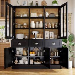 BTM Modern Tall Cabinet with Drawers, Freestanding Display for Living Room in Black - thumbnail 1