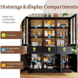 BTM Modern Tall Cabinet with Drawers, Freestanding Display for Living Room in Black - thumbnail 5