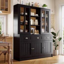 BTM Modern Tall Cabinet with Drawers, Freestanding Display for Living Room in Black - thumbnail 3