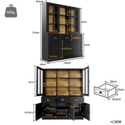 BTM Modern Tall Cabinet with Drawers, Freestanding Display for Living Room in Black - thumbnail 4