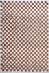 THE RUGS Moodi Chequered Shaggy Soft High Pile Living Room Rug & Runner in Terracotta - Size: 200 cm x 290 cm - thumbnail 1