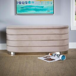 Home Source Velvet Storage Ottoman Storage Solution Bench Footstool in Light Grey - thumbnail 3
