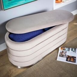 Home Source Velvet Storage Ottoman Storage Solution Bench Footstool in Light Grey - thumbnail 7