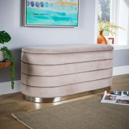 Home Source Velvet Storage Ottoman Storage Solution Bench Footstool in Light Grey - thumbnail 1