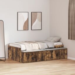 Berkfield Home Storage Bed Frame Smoked Oak 90x190 cm in Brown - thumbnail 1
