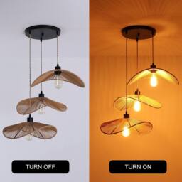 NIVOR 3 - Light Rattan Farmhouse Cluster Pendant Light Ceiling Chandelier in Brown - thumbnail 3