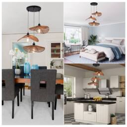 NIVOR 3 - Light Rattan Farmhouse Cluster Pendant Light Ceiling Chandelier in Brown - thumbnail 6