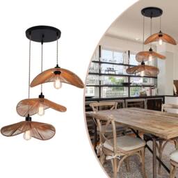 NIVOR 3 - Light Rattan Farmhouse Cluster Pendant Light Ceiling Chandelier in Brown
