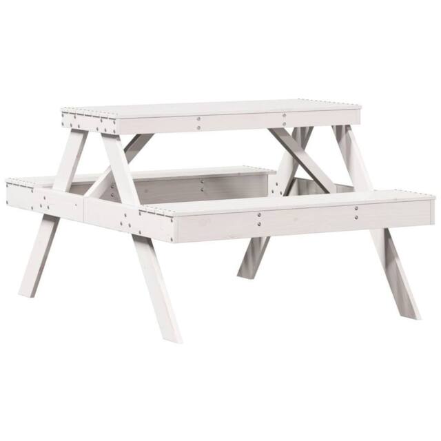Berkfield Home Picnic Table White 105x134x75 cm Solid Wood Pine - Size: 105 x 134 x 75 cm - image 1