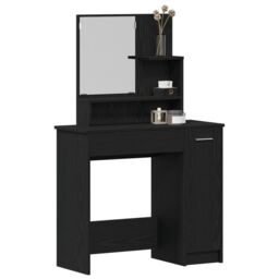 Berkfield Home Black Oak Dressing Table with Mirror - 86.5 x 35 x 136 cm - thumbnail 3