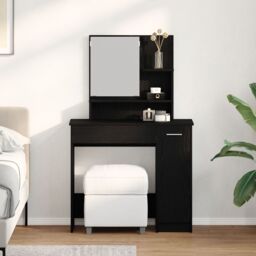 Berkfield Home Black Oak Dressing Table with Mirror - 86.5 x 35 x 136 cm - thumbnail 4