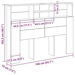 Berkfield Home Headboard Cabinet - Black Oak, 140x19x103.5 cm, Made of Engineered Wood - Size: 140x19x103.5 cm - thumbnail 9