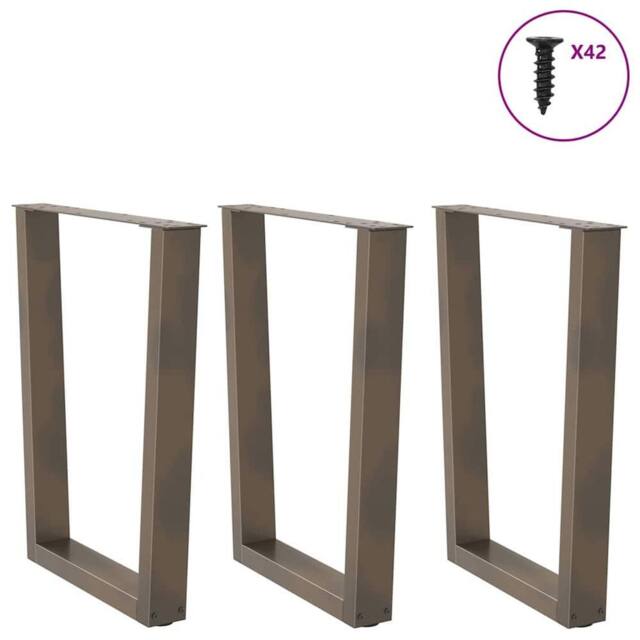 Berkfield Home Modern Dining Table Legs V-Shape 3 pcs Natural Steel 70x(72-73.3) in Brown - image 1